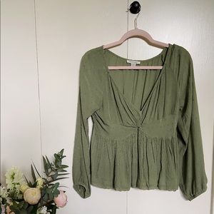American Eagle Green Wrap Blouse